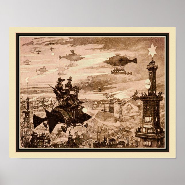 Póster ilustracion de París retro-futurista de los años 1 (Frente)