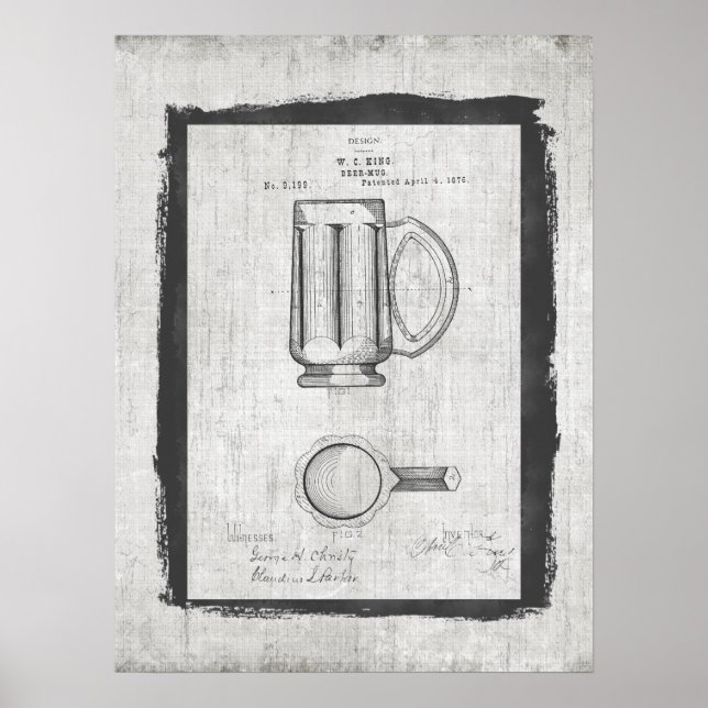 Póster Ilustracion de patente de cerveza de cosecha vinta (Frente)