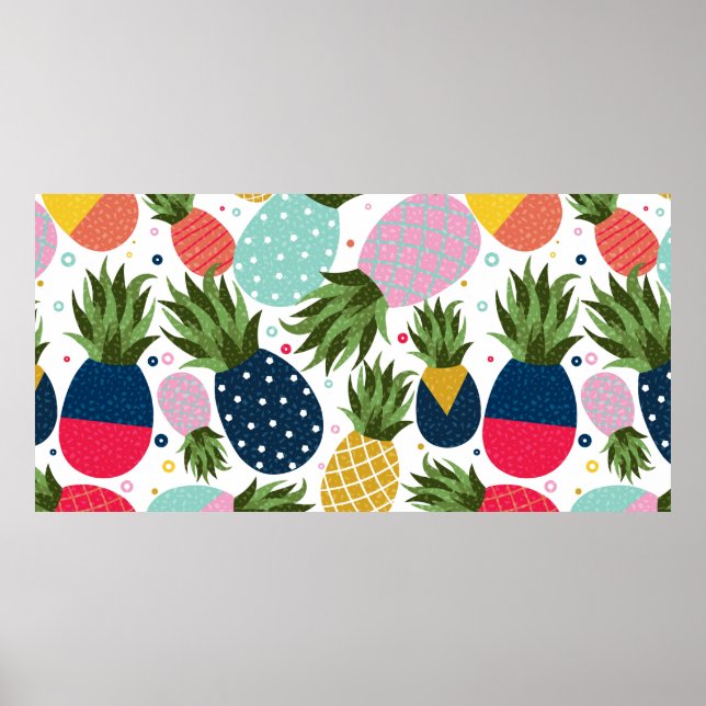 Póster Ilustración de patrón continuo de piña, colorido  (Frente)