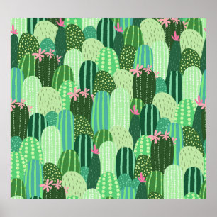 Póster Ilustracion de patrón de Cactus sin soldadura de c