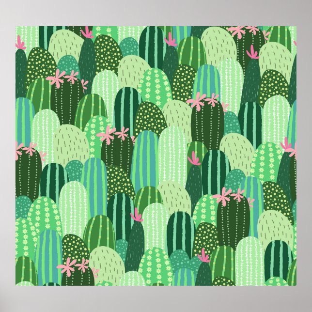 Póster Ilustracion de patrón de Cactus sin soldadura de c (Frente)