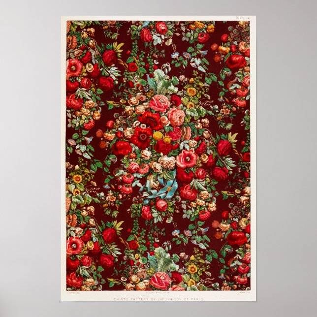 Póster Ilustracion de patrón floral vintage (Frente)