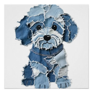 Póster Ilustración de perro con parches de mezclilla ador
