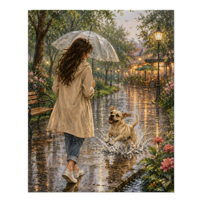 Póster Ilustración de perro en acuarela acogedora (Anverso)