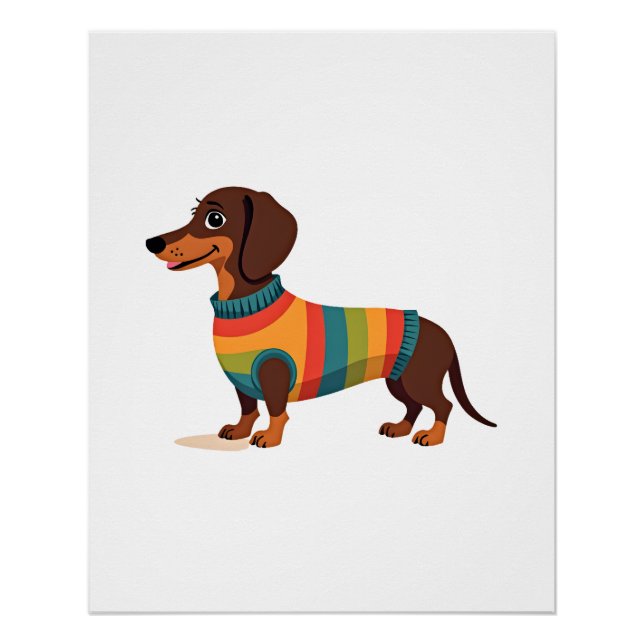 Póster Ilustración de perro largo dachshund lindo con sué (Anverso)