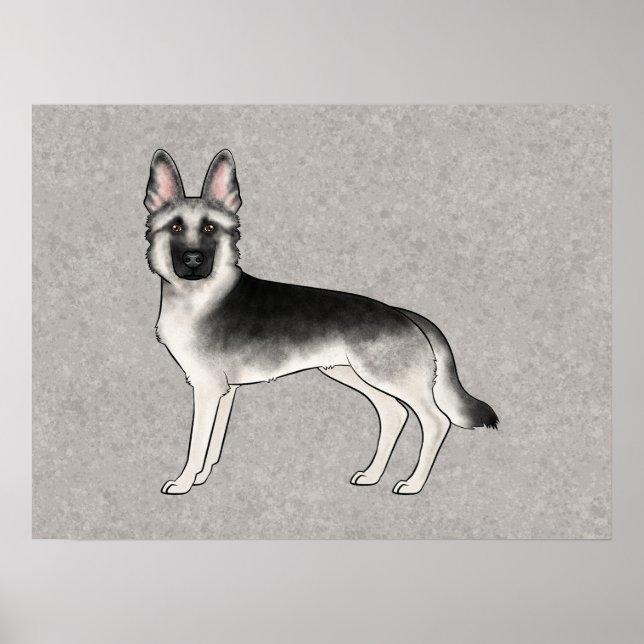 Póster Ilustración de perro lindo pastor alemán Silver Sa (Frente)