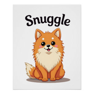 Póster Ilustración de perro pomerania adorable y acogedor