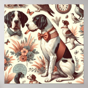 Póster Ilustracion de perro Vintage Braque Français