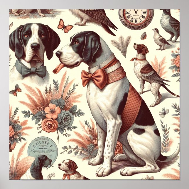 Póster Ilustracion de perro Vintage Braque Français (Frente)