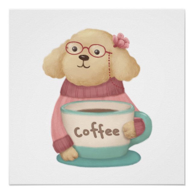 Póster Ilustracion de perro y café (Anverso)