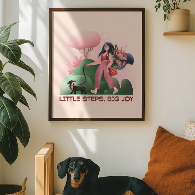 Póster Ilustracion de perros que caminan Chica sórdido (Imagine this on your wall, a warm cup nearby, and your furry friend at your feet)