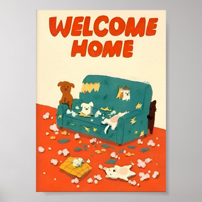 Póster Ilustración de Perros Traviesos (Frente)