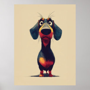 Póster Ilustración de personaje caprichoso de dachshund
