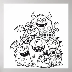 Póster Ilustracion de personajes monstruosos de personali