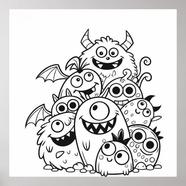 Póster Ilustracion de personajes monstruosos de personali (Frente)