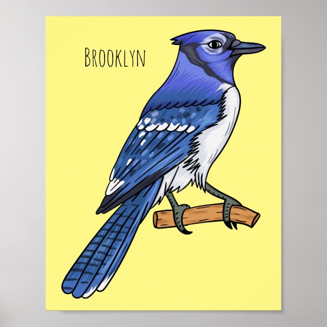 Póster Ilustracion de personalizado de ave azul jay (Frente)
