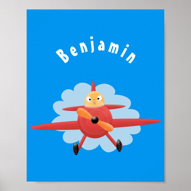 Póster Ilustracion de personalizado de avión rojo que vue (Frente)