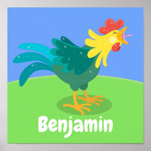 Póster Ilustracion de personalizado de gallo alegre