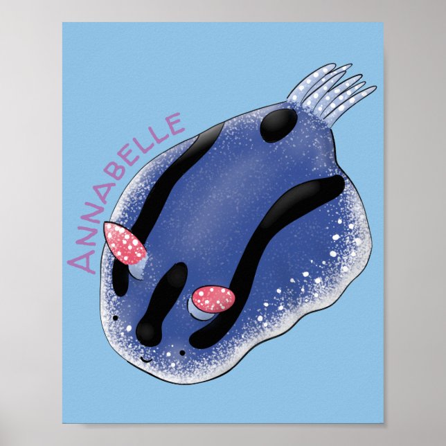 Póster Ilustracion de personalizado de nudibranquias azul (Frente)