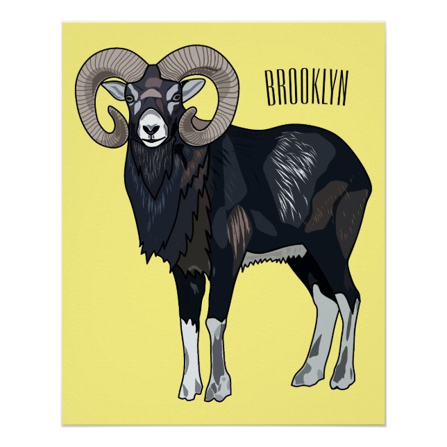Póster Ilustracion de personalizado de ovino Mouflon (Anverso)
