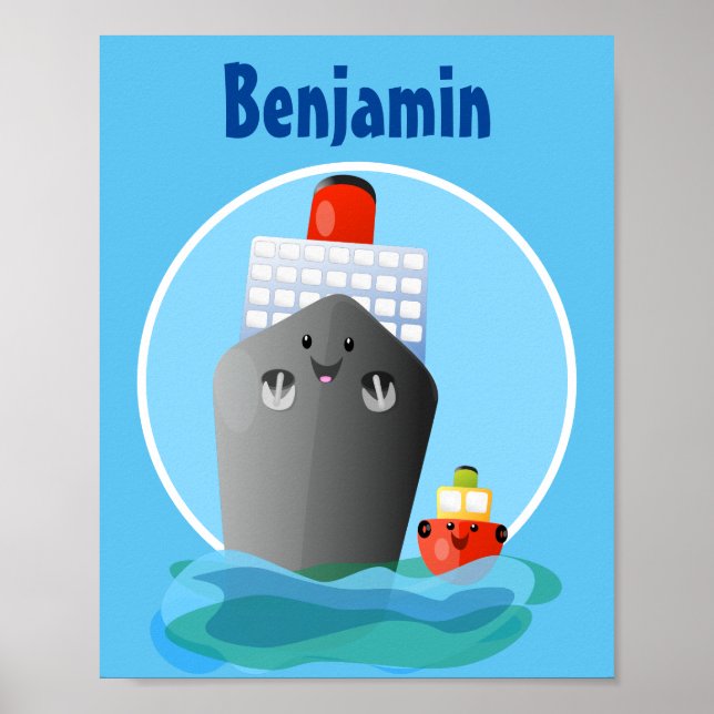 Póster Ilustracion de personalizado de remolcador de barc (Frente)