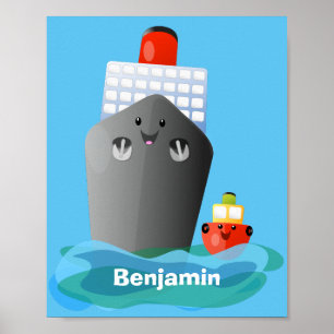 Póster Ilustracion de personalizado de remolcador de barc