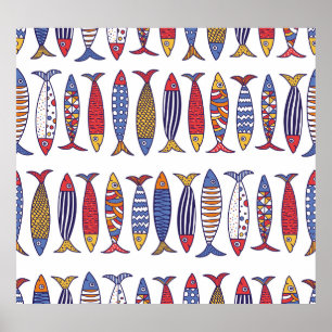 Póster Ilustracion De Pescado Cuto: Niños De Fondo Sin Pe