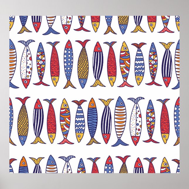 Póster Ilustracion De Pescado Cuto: Niños De Fondo Sin Pe (Frente)