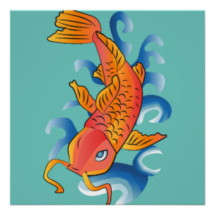 Póster Ilustracion De Pescado De Natación Koi