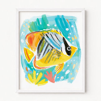Póster Ilustración de pez tropical amarillo