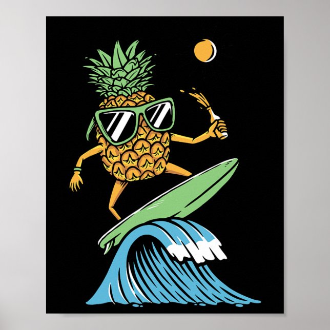 Póster Ilustración de piña surfeando  (Frente)