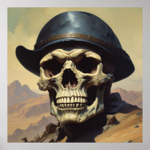 Póster Ilustración de pintura al óleo de cráneo estilo pi
