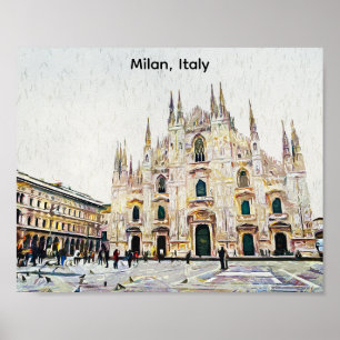 Póster Ilustración de pintura al óleo de Milán Italia
