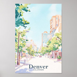 Póster Ilustracion de pintura de Denver Colorado Gouache