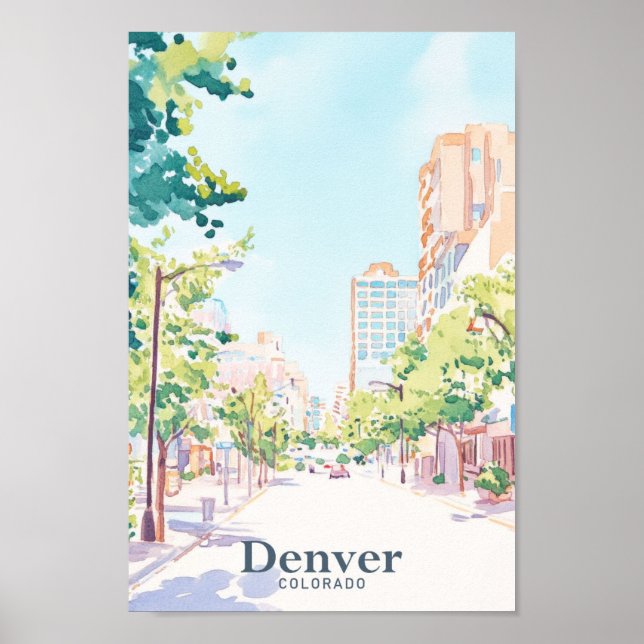 Póster Ilustracion de pintura de Denver Colorado Gouache (Frente)