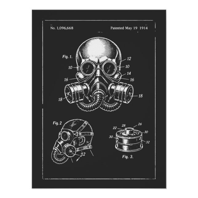Póster Ilustración de plano de máscara de gas (Anverso)