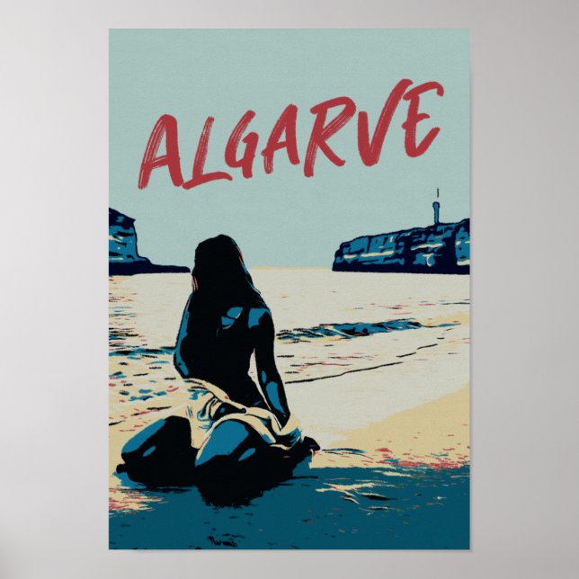 Póster Ilustracion de playa Algarve Portugal Poster (Frente)