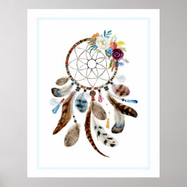 Póster Ilustracion de plumas y flores de Dreamcatcher