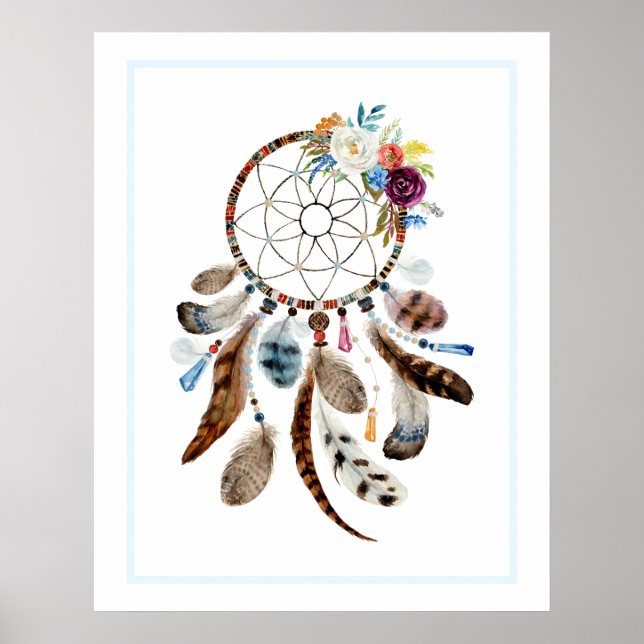 Póster Ilustracion de plumas y flores de Dreamcatcher (Frente)