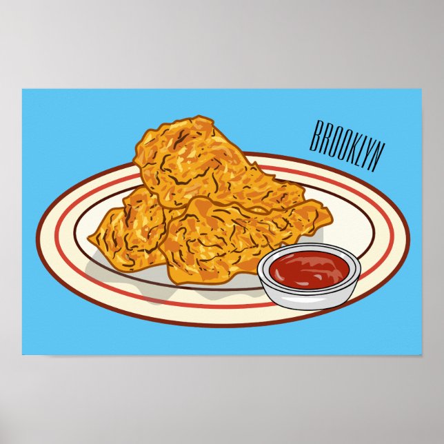 Póster Ilustracion de pollo frito personalizado (Frente)