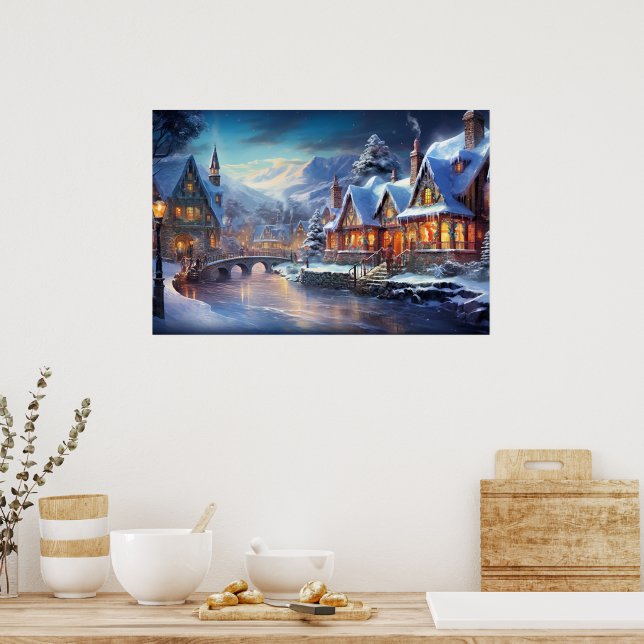Póster Ilustración de pueblo invernal (Cocina)