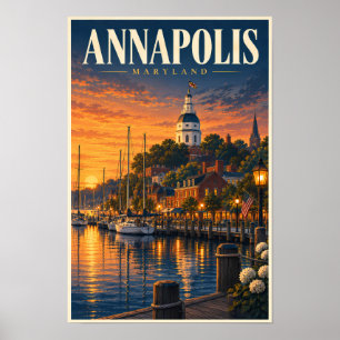 Póster Ilustración de puesta de sol en Annapolis Maryland