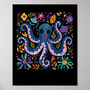 Póster Ilustracion de pulpo colorido rodeado