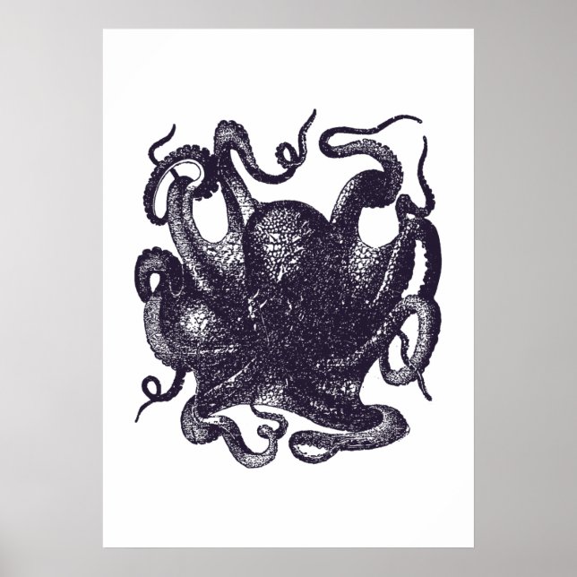 Póster Ilustracion de pulpo vintage (Frente)