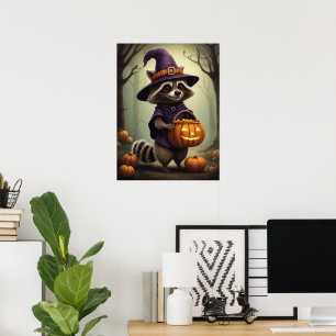 Póster Ilustracion de Raccoon de Halloween espumoso