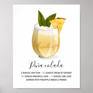 Póster Ilustración de Receta Moderna de Piña Colada Tropi