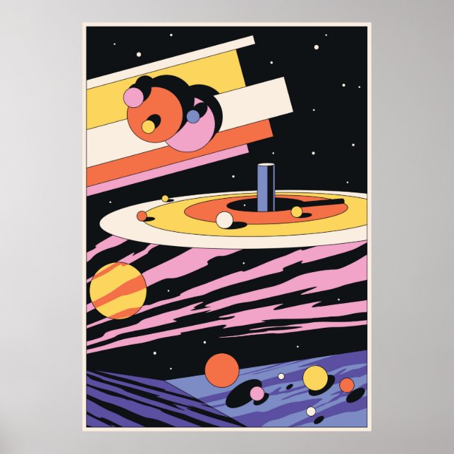 Póster Ilustracion de resumen espacial psicodélico, geomé (Frente)
