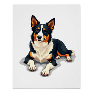 Póster Ilustración de retrato de perro Border Collie tric