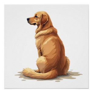 Póster Ilustración de retrato trasero de Golden Retriever
