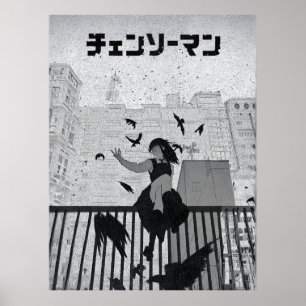 Póster Ilustración de REZE con motosierra - Paisaje urban